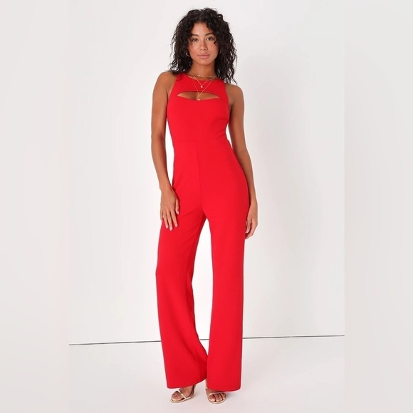 NEW Lulus Women’s Sincerely Sultry Cutout Jumpsuit Red Wide Leg Sleeveless S - Picture 1 of 6